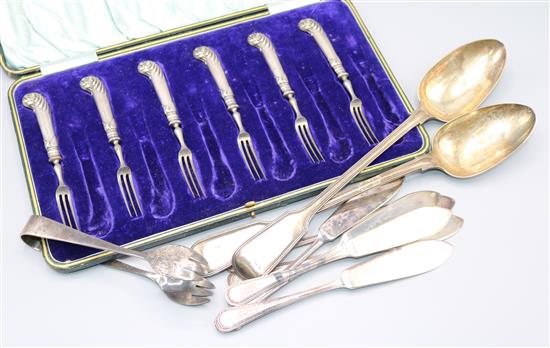 Silver pistol forks & mixed plated cutlery